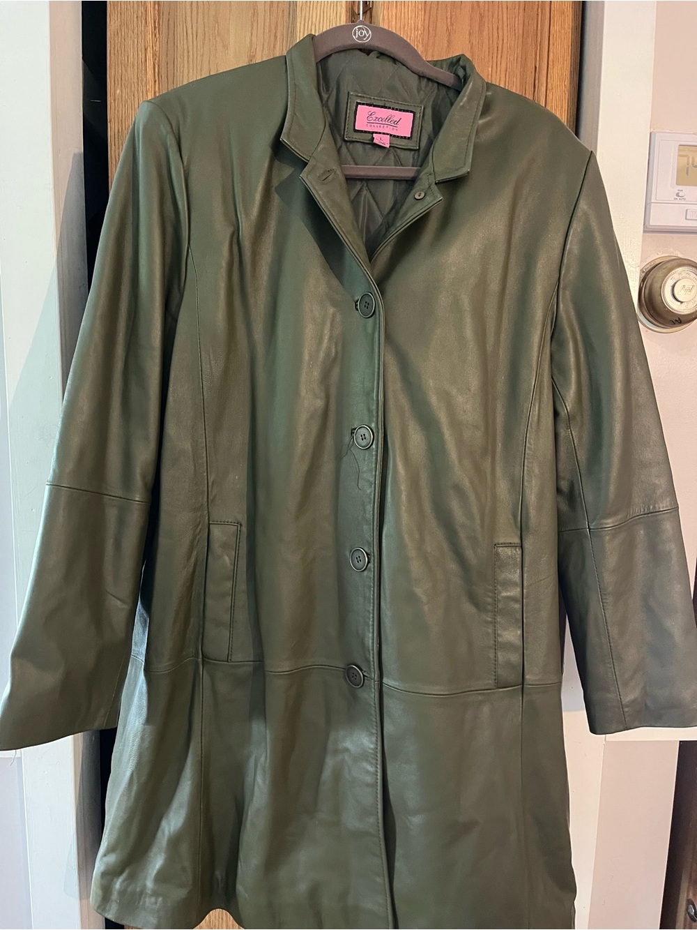Excelled Collection Women's Size L Green Leather Coat